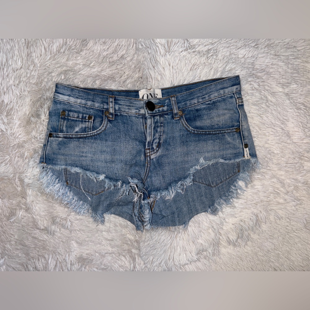 One Teaspoon Blue Frayed Jean Shorts